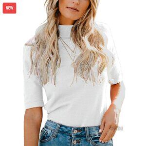 Mock Turtleneck Short Sleeve T-Shirt Business Casual Top